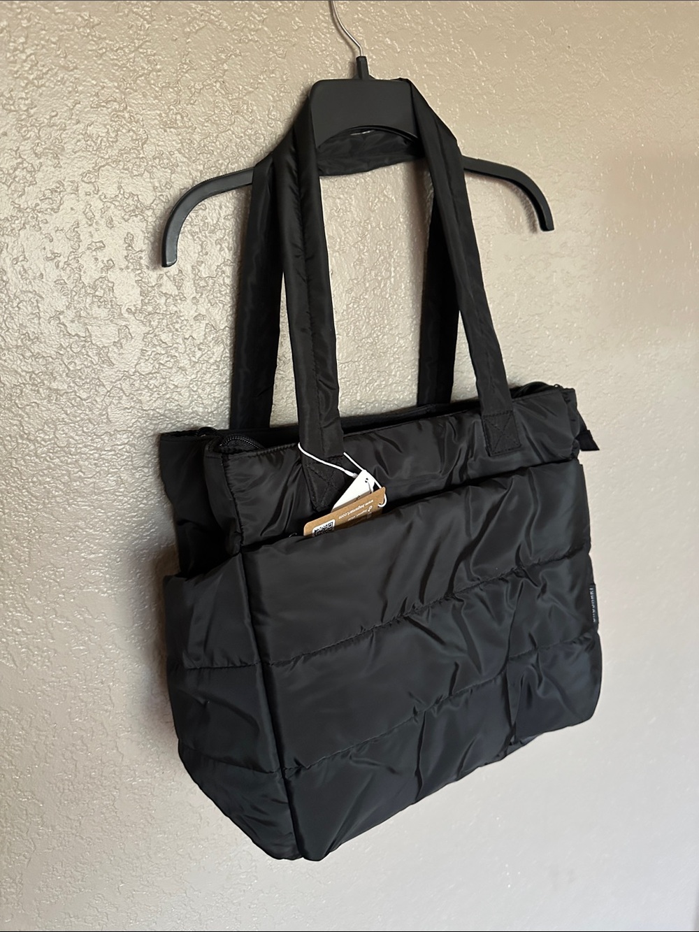 Quilted Black Puffer Tote Bag – Everyday Lightweight Shoulder Tote